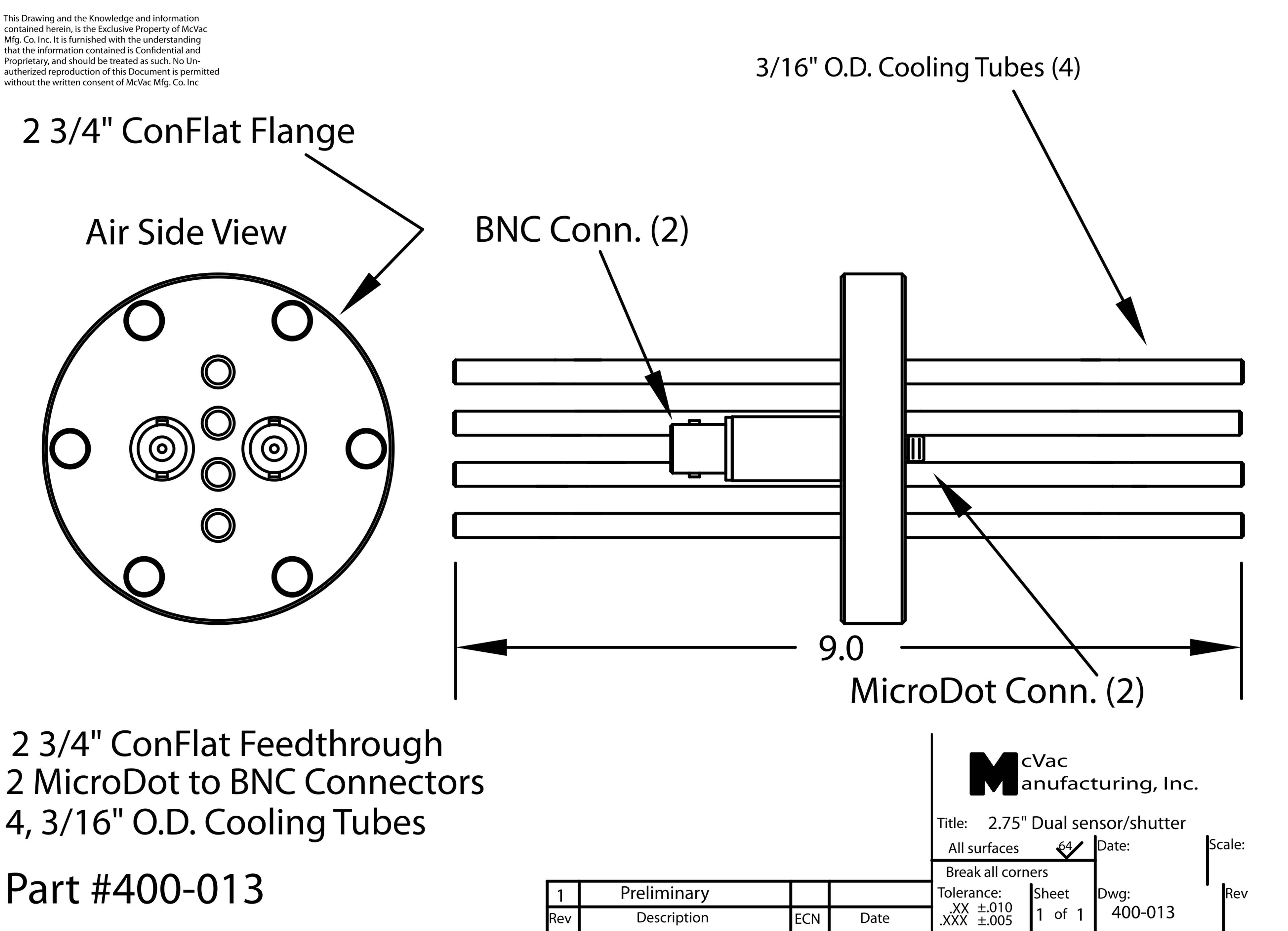Sensor Feedthrough CF40; 3/16 in. Sensor Feedthrough CF40; 3/16 in.