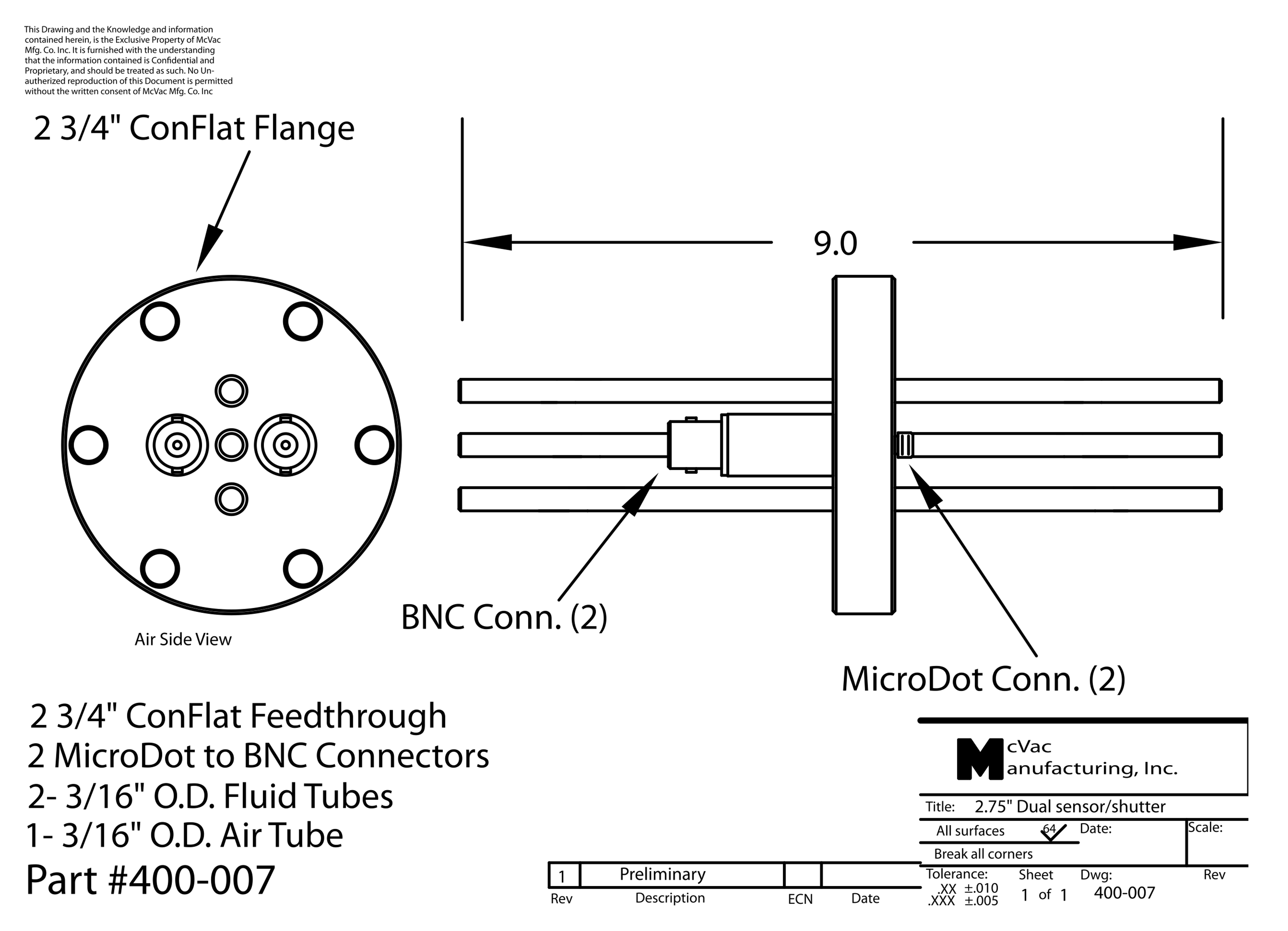 Sensor Feedthrough CF40; 3/16 in. Sensor Feedthrough CF40; 3/16 in.