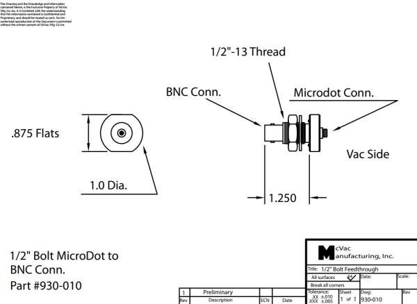 Durchführung 1/2 in. Microdot- BNC