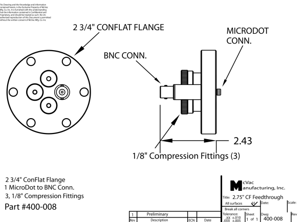 Sensor Feedthrough CF40; 1/8 in.